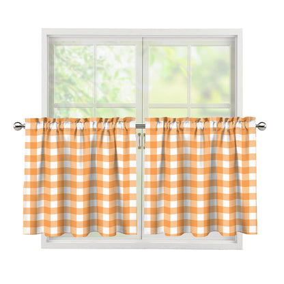 Orange And White Check Pattern Print Tier Curtains