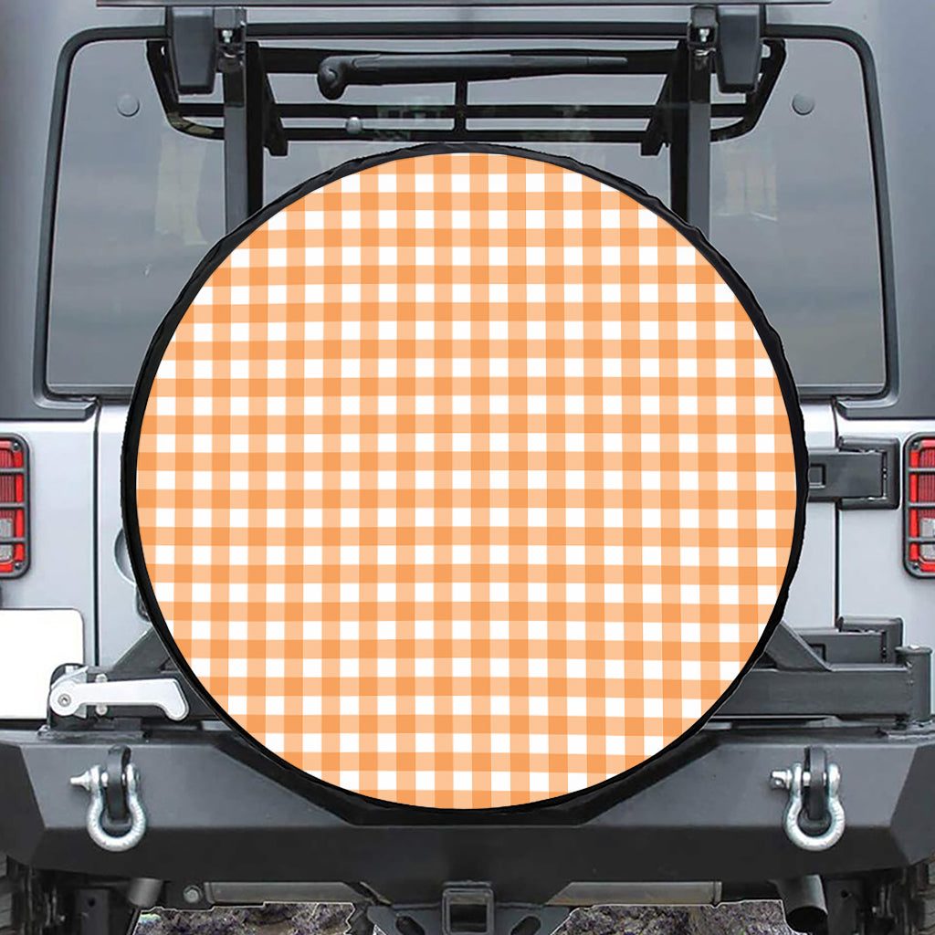 Orange And White Check Pattern Print Tire Cover
