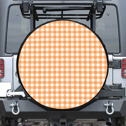 Orange And White Check Pattern Print Tire Cover