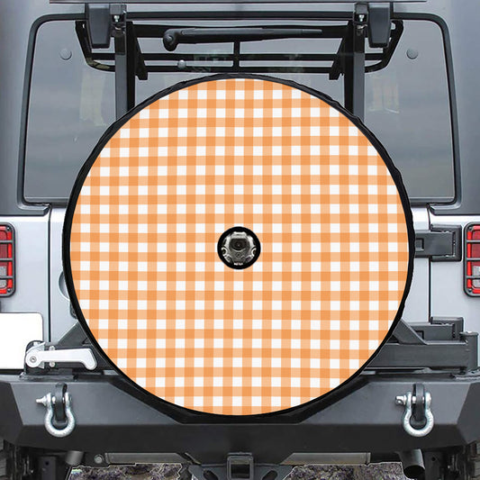 Orange And White Check Pattern Print Tire Cover With Camera Hole