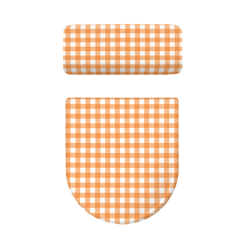Orange And White Check Pattern Print Toilet Lid And Tank Cover Set