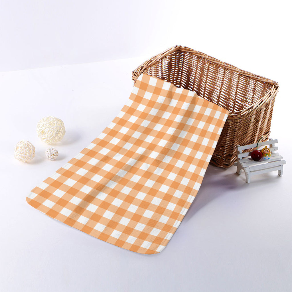 Orange And White Check Pattern Print Towel