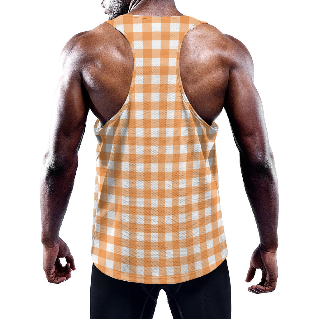 Orange And White Check Pattern Print Training Tank Top