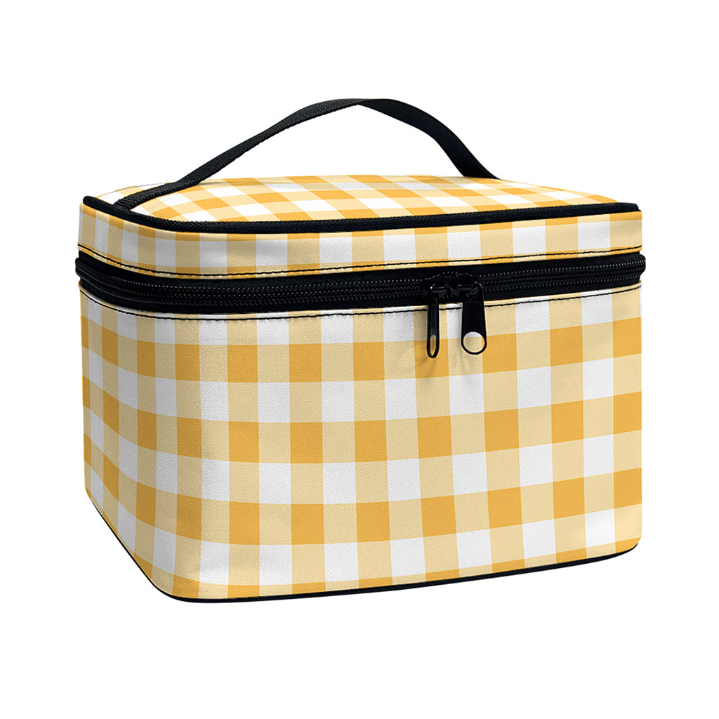 Orange And White Check Pattern Print Travel Makeup Bag