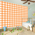 Orange And White Check Pattern Print Wall Sticker