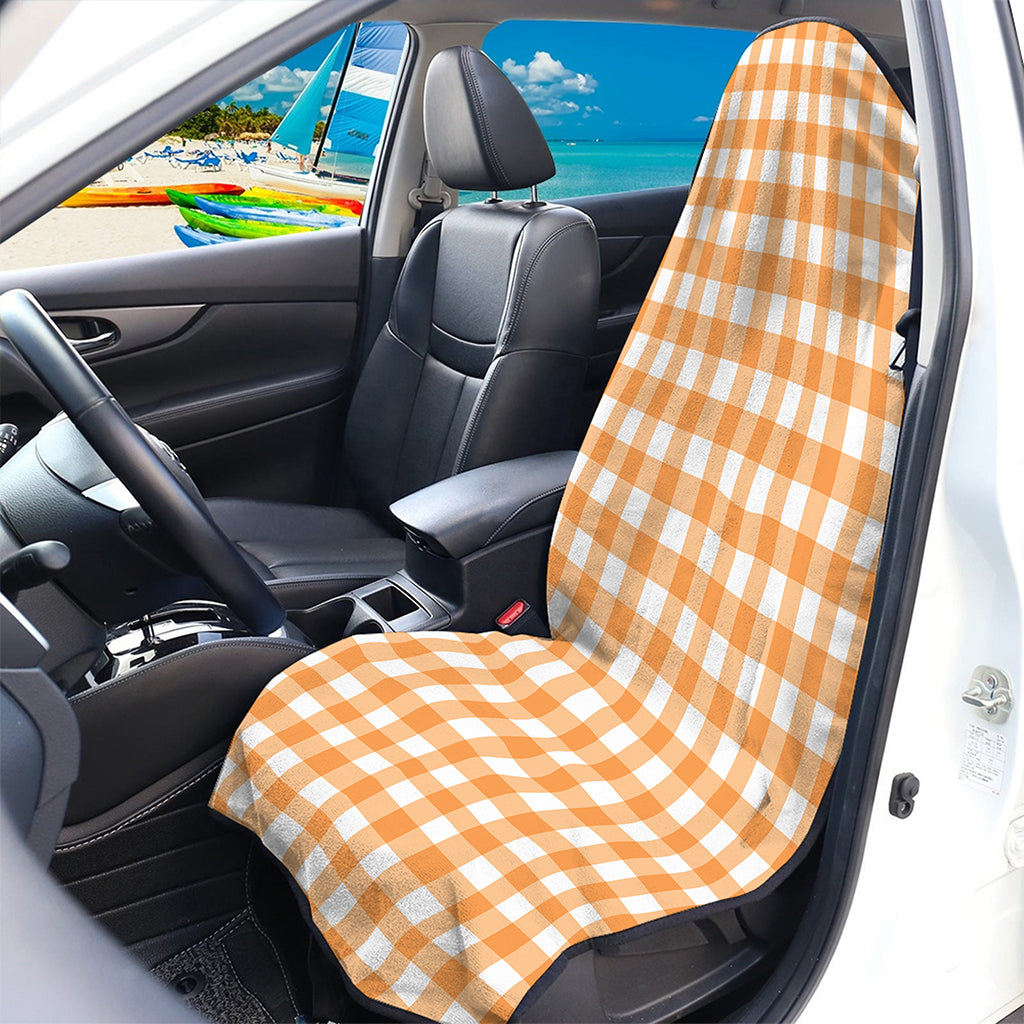 Orange And White Check Pattern Print Waterproof Car Seat Cover
