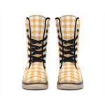 Orange And White Check Pattern Print Winter Boots