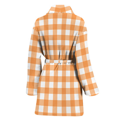 Orange And White Check Pattern Print Women's Bathrobe