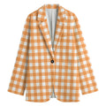 Orange And White Check Pattern Print Women's Blazer