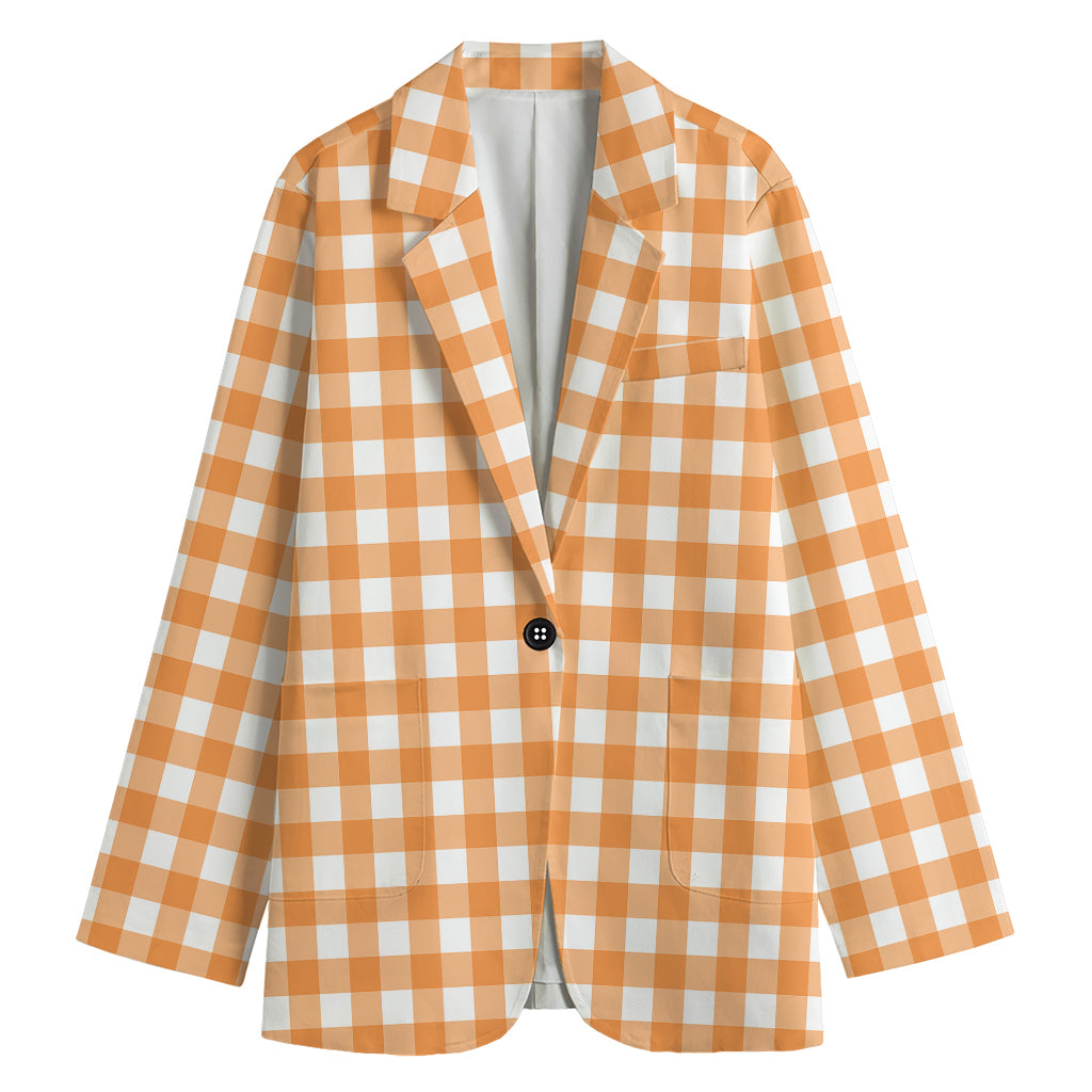 Orange And White Check Pattern Print Women's Cotton Blazer