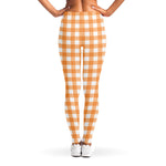 Orange And White Check Pattern Print Women's Leggings