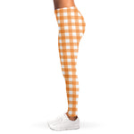Orange And White Check Pattern Print Women's Leggings