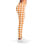 Orange And White Check Pattern Print Women's Leggings