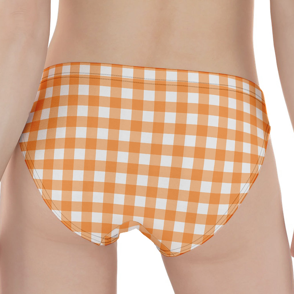 Orange And White Check Pattern Print Women's Panties