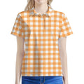 Orange And White Check Pattern Print Women's Polo Shirt