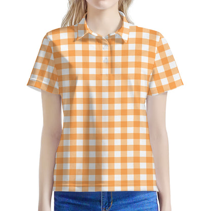 Orange And White Check Pattern Print Women's Polo Shirt