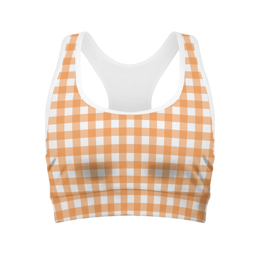 Orange And White Check Pattern Print Women's Sports Bra