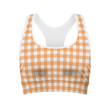 Orange And White Check Pattern Print Women's Sports Bra