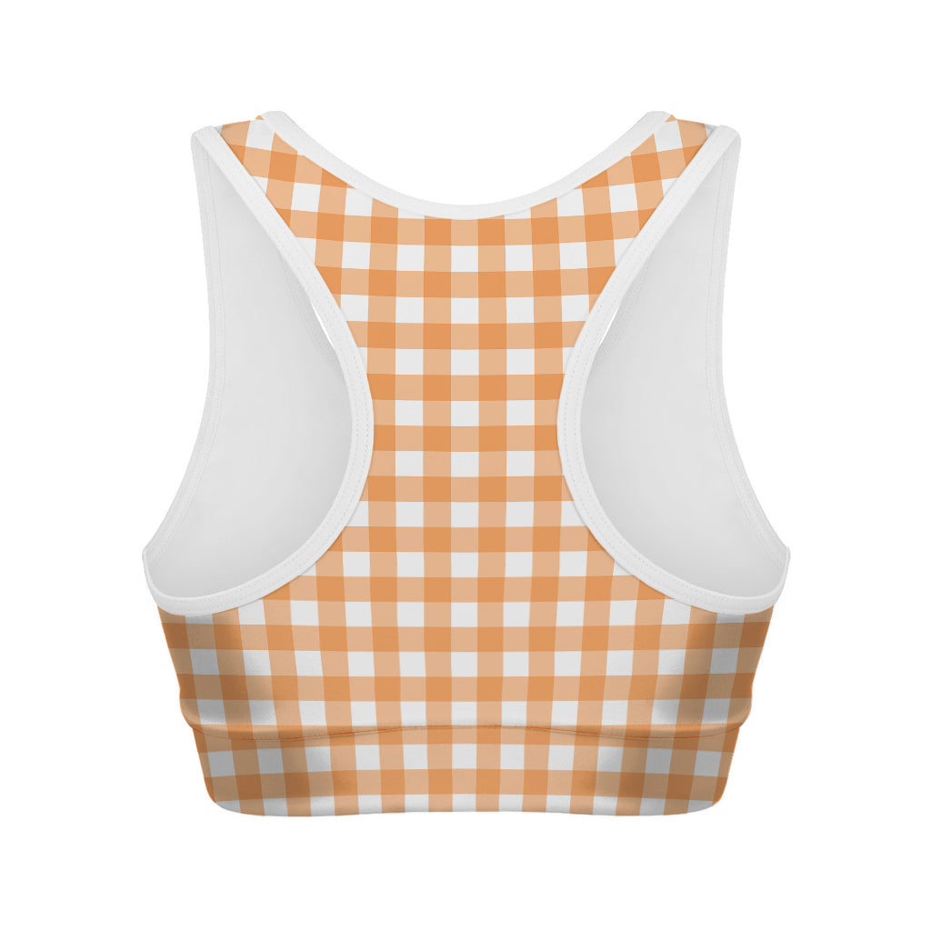 Orange And White Check Pattern Print Women's Sports Bra