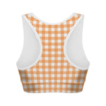Orange And White Check Pattern Print Women's Sports Bra