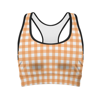 Orange And White Check Pattern Print Women's Sports Bra