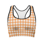 Orange And White Check Pattern Print Women's Sports Bra