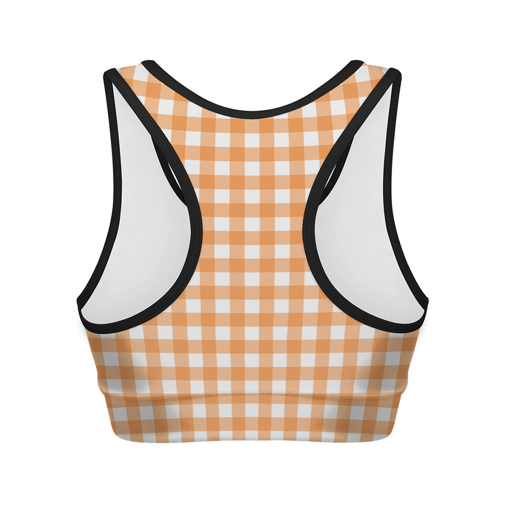 Orange And White Check Pattern Print Women's Sports Bra