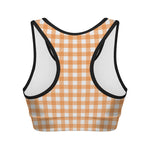Orange And White Check Pattern Print Women's Sports Bra