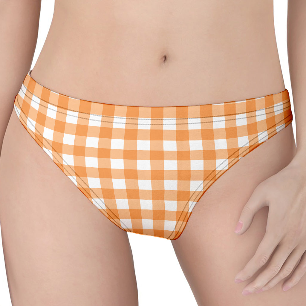 Orange And White Check Pattern Print Women's Thong