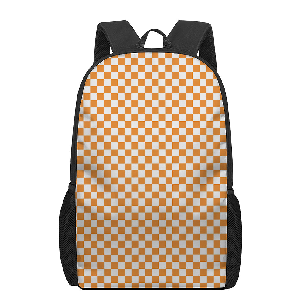 Orange And White Checkered Pattern Print 17 Inch Backpack
