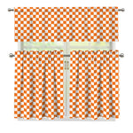 Orange And White Checkered Pattern Print 3 Piece Kitchen Curtains