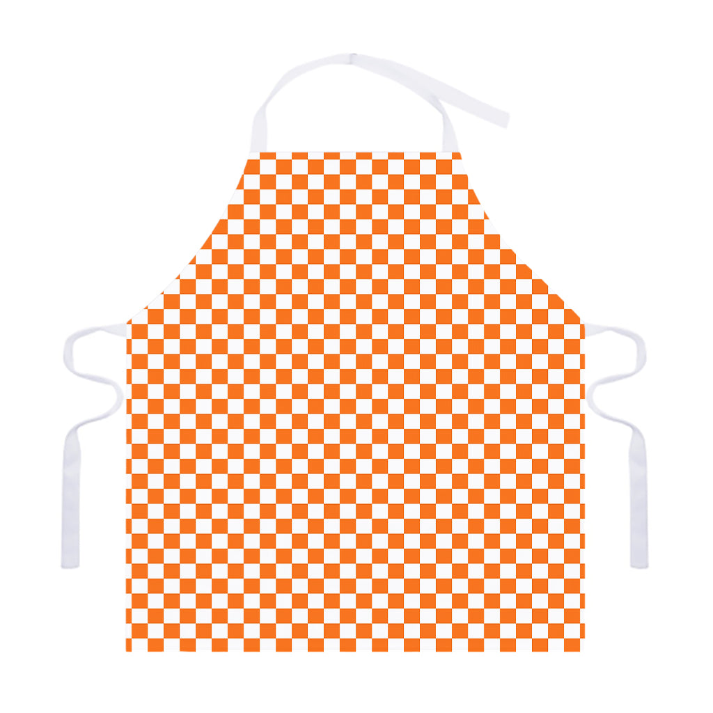 Orange And White Checkered Pattern Print Adjustable Apron