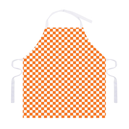 Orange And White Checkered Pattern Print Adjustable Apron