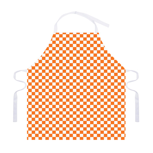 Orange And White Checkered Pattern Print Adjustable Apron