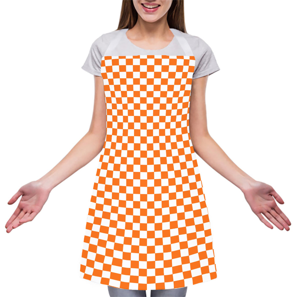 Orange And White Checkered Pattern Print Adjustable Apron