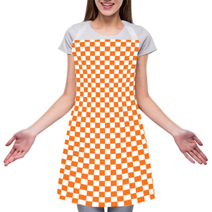 Orange And White Checkered Pattern Print Adjustable Apron