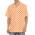 Orange And White Checkered Pattern Print Aloha Shirt