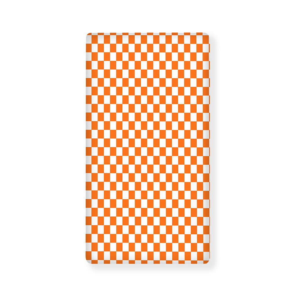 Orange And White Checkered Pattern Print Baby Crib Sheet