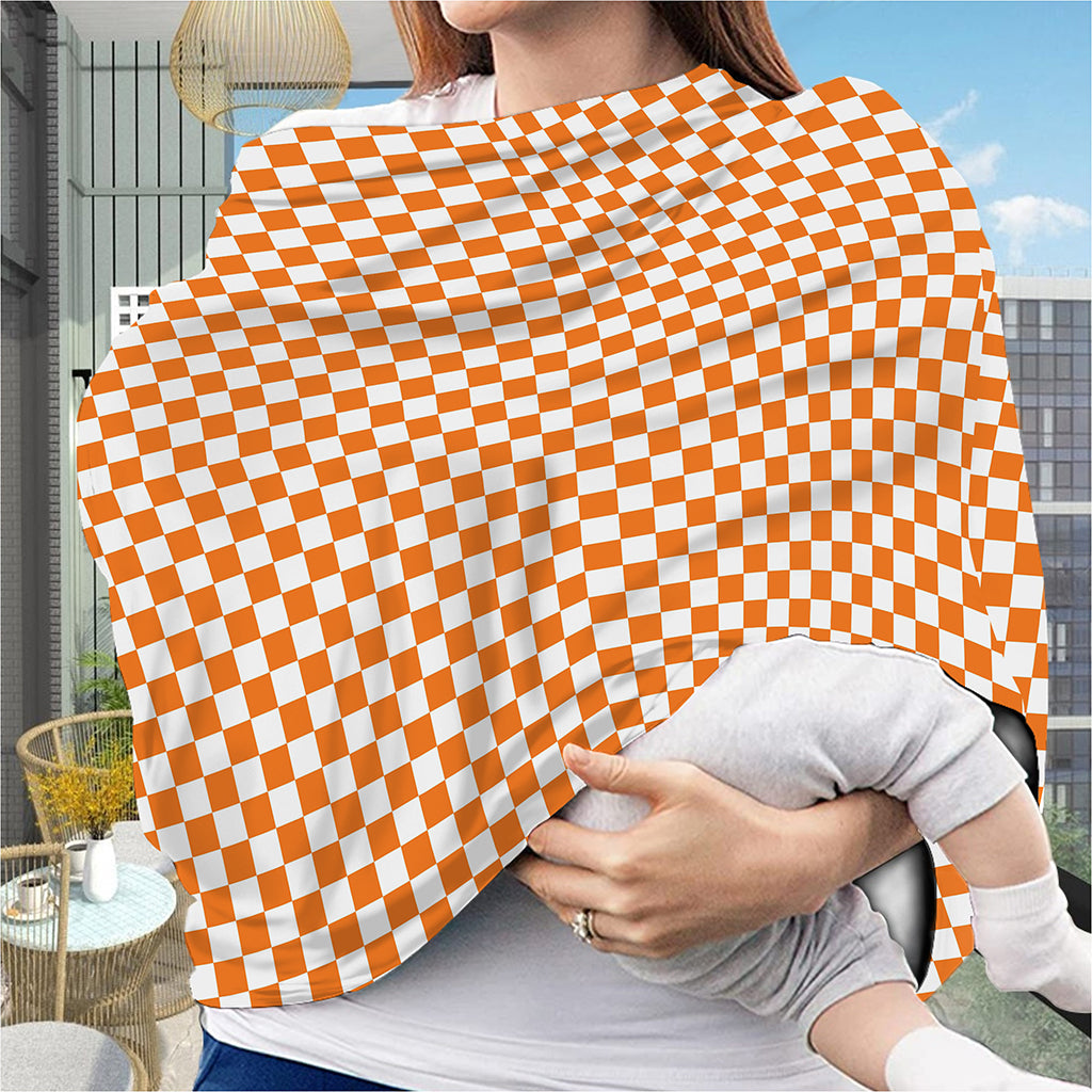 Orange And White Checkered Pattern Print Baby Seat Cover