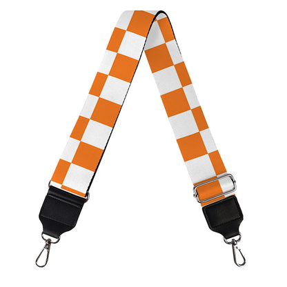 Orange And White Checkered Pattern Print Bag Strap