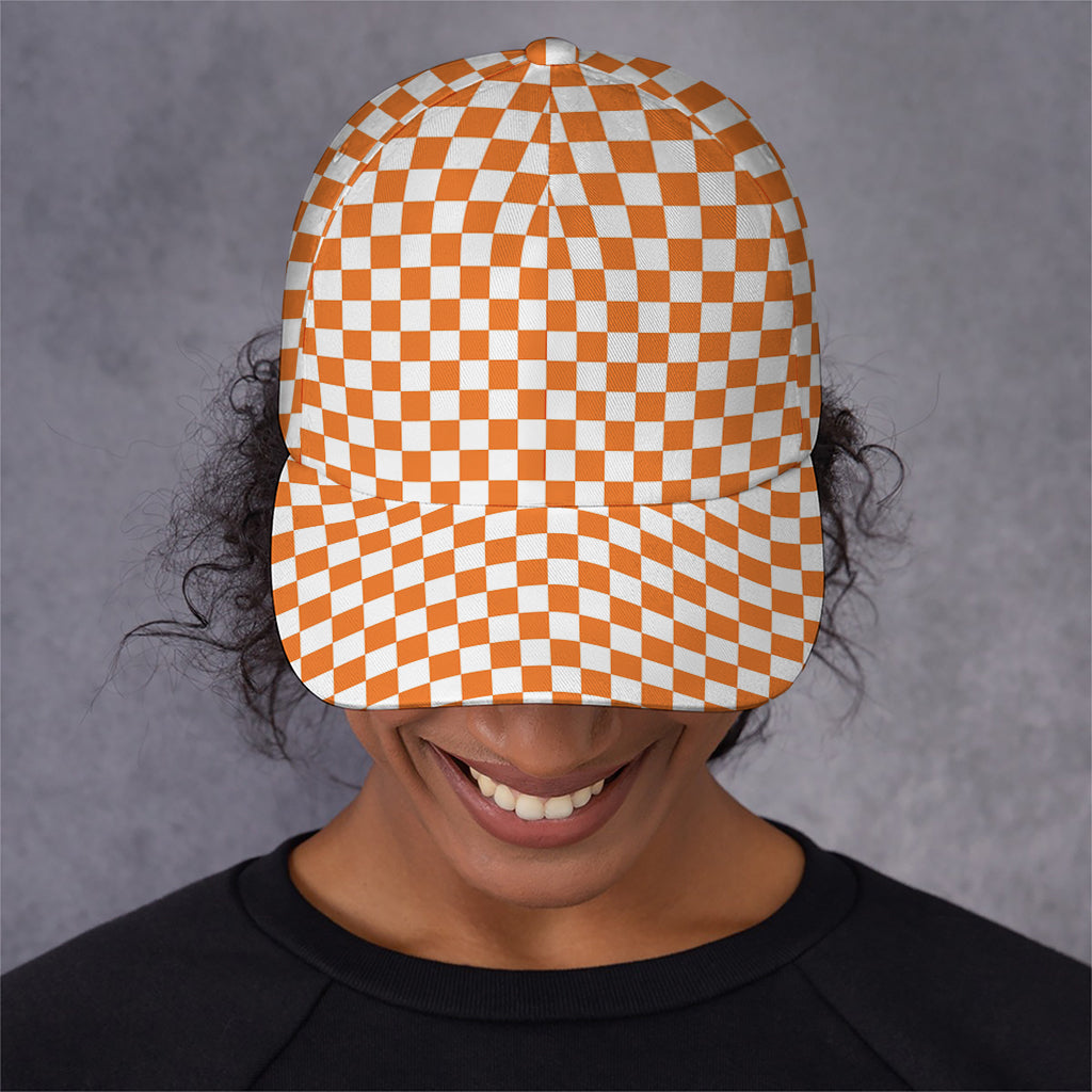 Orange And White Checkered Pattern Print Baseball Cap