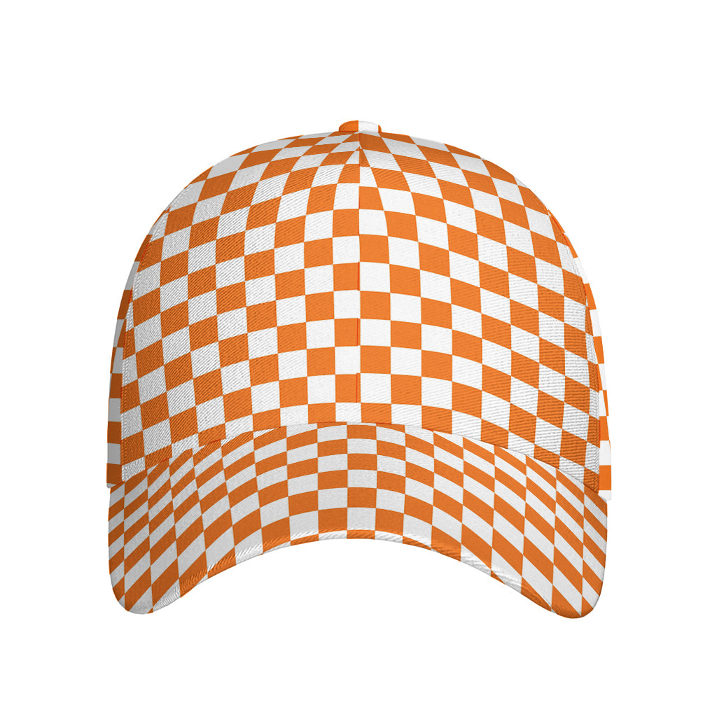 Orange And White Checkered Pattern Print Baseball Cap