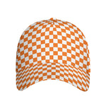 Orange And White Checkered Pattern Print Baseball Cap
