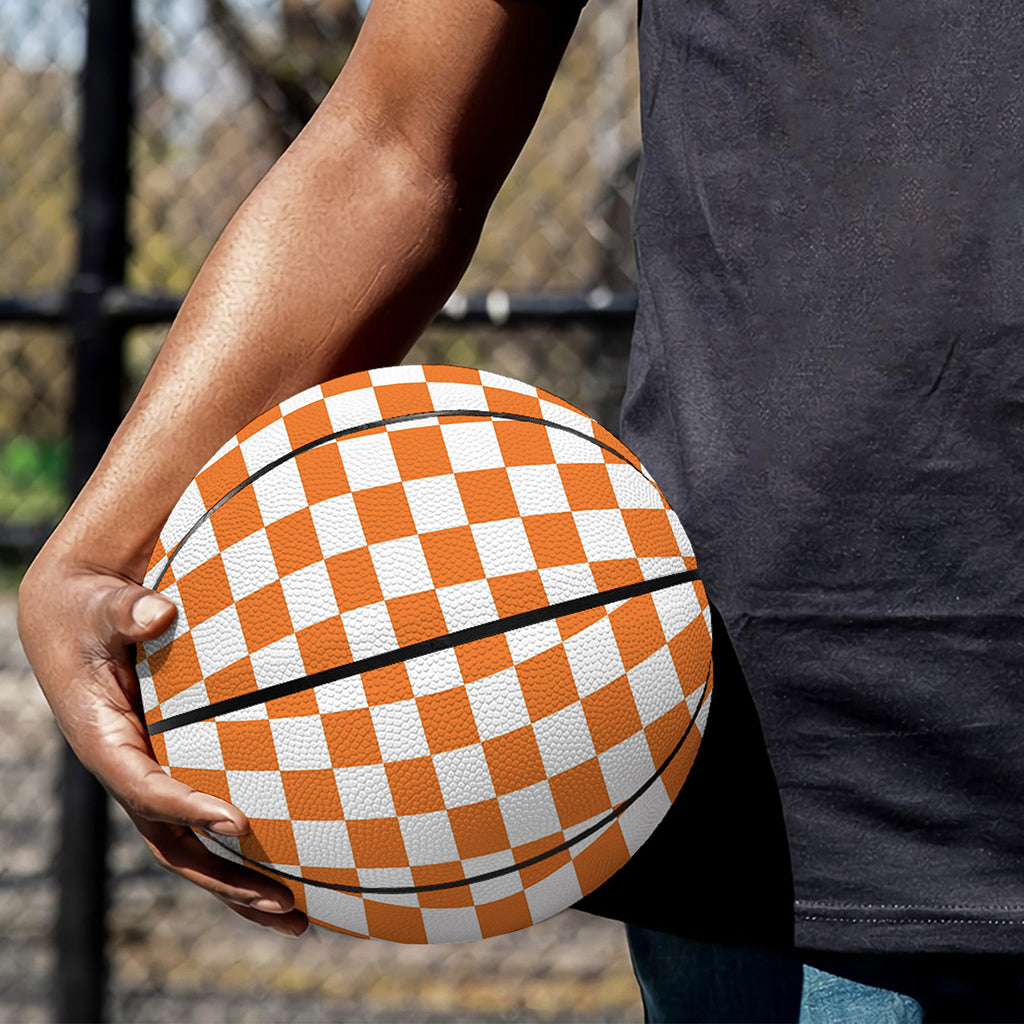 Orange And White Checkered Pattern Print Basketball