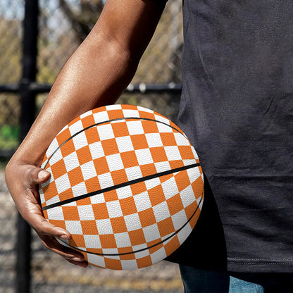 Orange And White Checkered Pattern Print Basketball