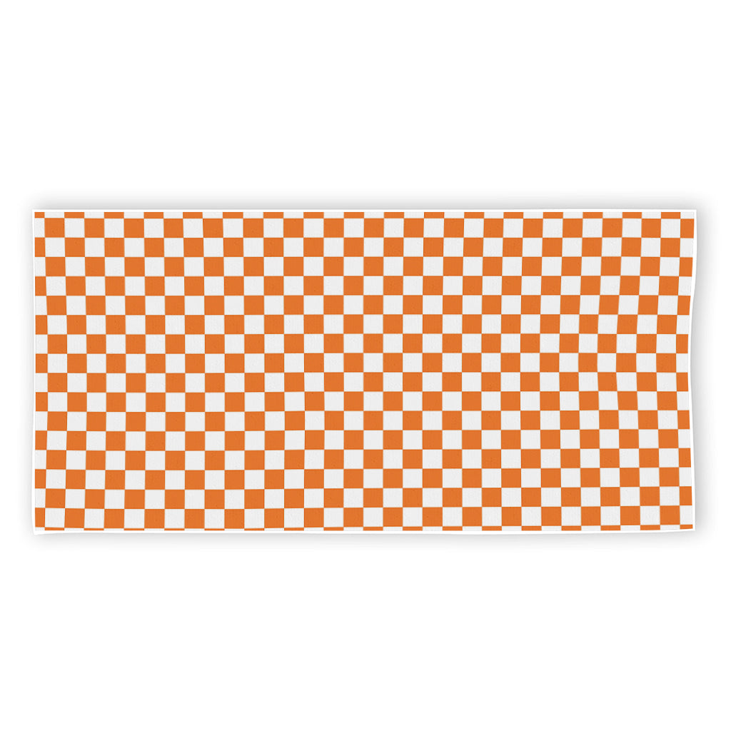 Orange And White Checkered Pattern Print Beach Towel