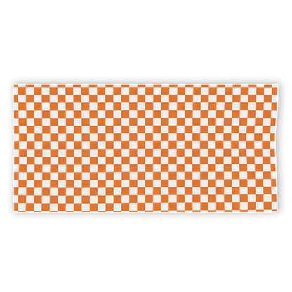 Orange And White Checkered Pattern Print Beach Towel