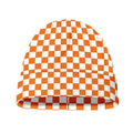 Orange And White Checkered Pattern Print Beanie