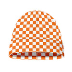 Orange And White Checkered Pattern Print Beanie