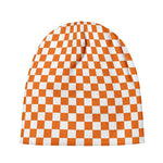 Orange And White Checkered Pattern Print Beanie